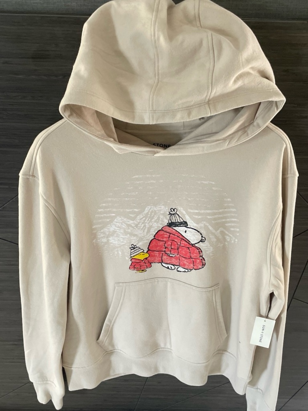 Sun + Stone Cream Hoodie with Red Graphic